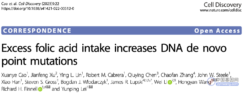 中美科学家首次从全基因组/甲基化水平发现，过量补充叶酸增加后代基因突变率